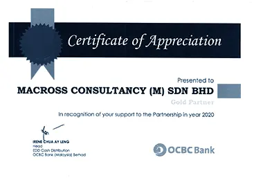 Certification of Appreciation Awarded by OCBC (Year 2020)